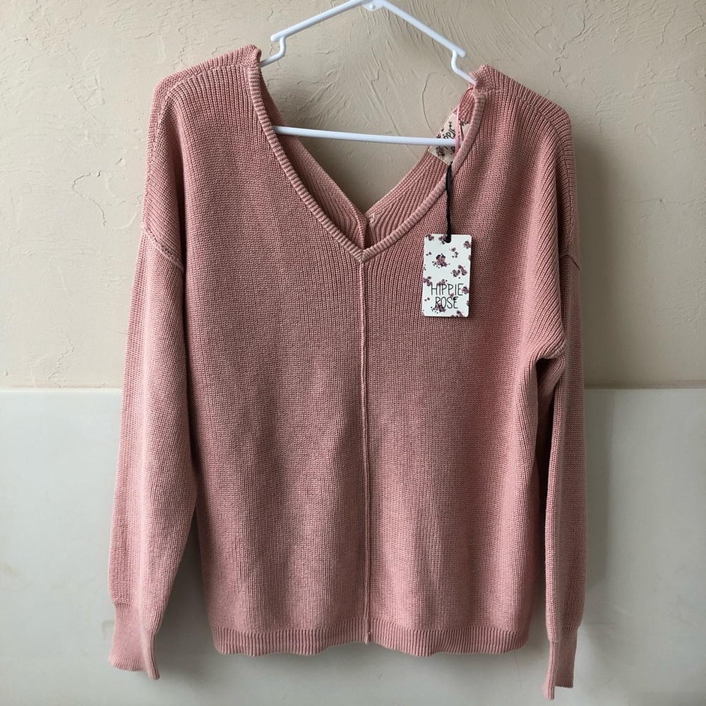 NWT Hippie Rose pink button back v-neck sweater